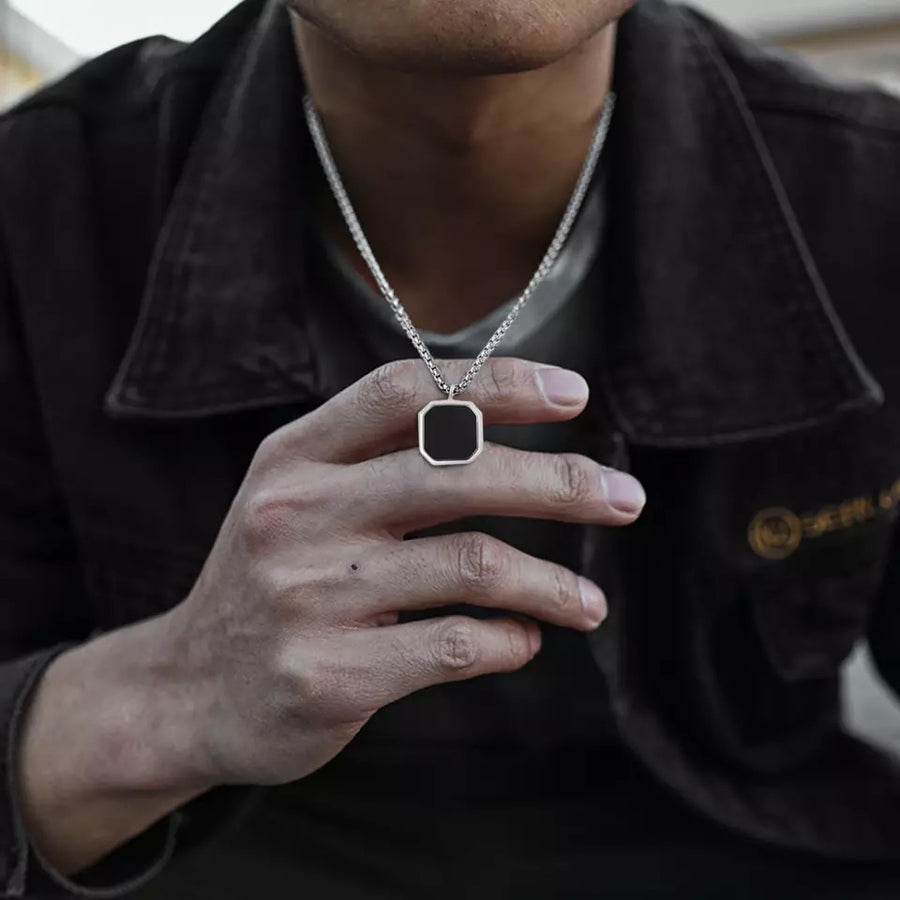 Men's Black Onyx Octagon Pendant Necklace