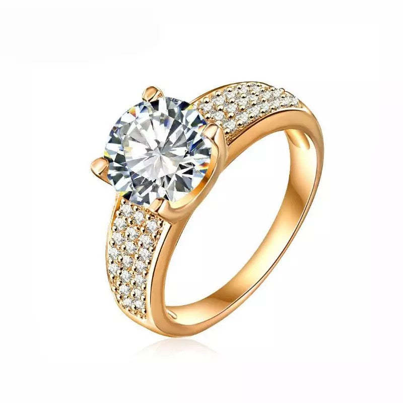 Sterling Silver Gold Plated CZ Crystal Ladies Engagement Ring