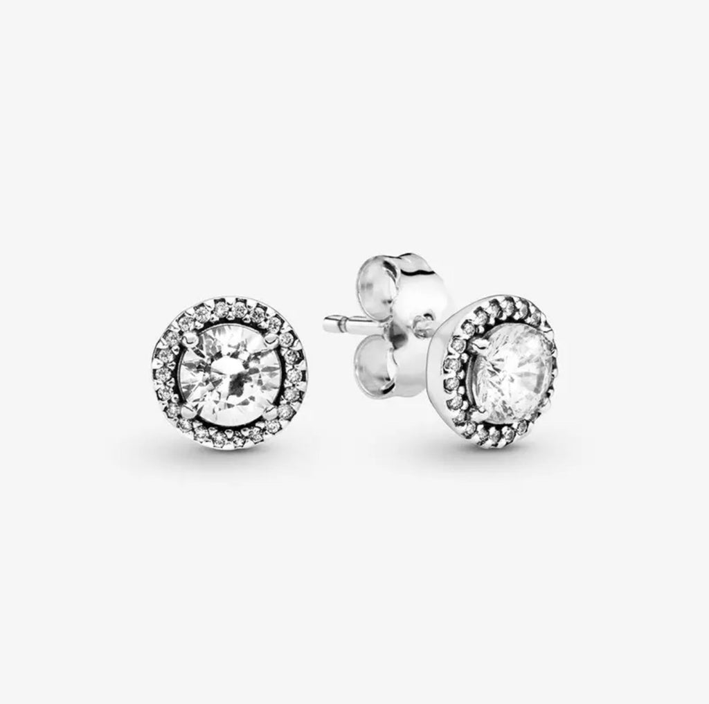 Boucles D'oreilles Clous "Rose Halo" Avec Cristaux - Plaqué Or Jaune Et Argenté - Argent 925 - Neuf