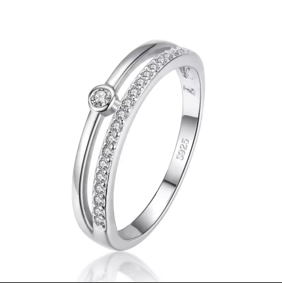 Sterling Silver Double Row CZ Crystal Ring