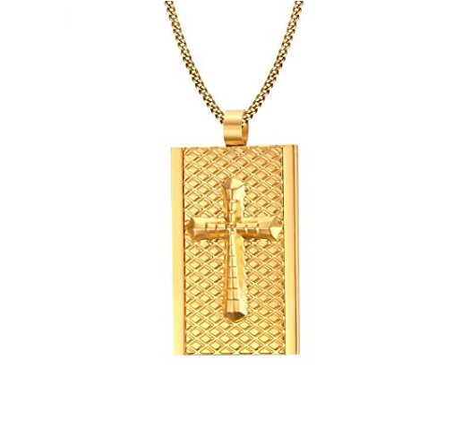 Stainless Steel Gold Dog Tag Cross Pendant Necklace