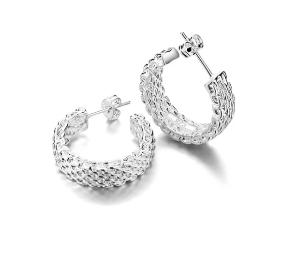 Sterling Silver 25mm Mesh Hoop Earrings