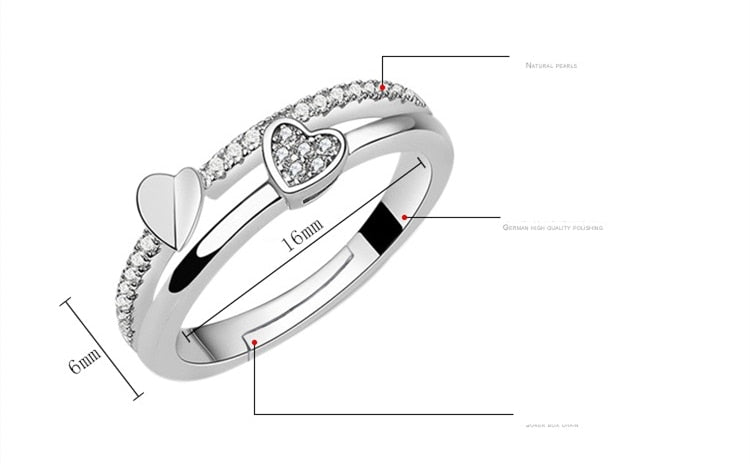 Adjustable Twin Heart Ladies Fashion Ring