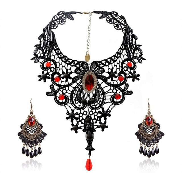 Black Lace Victorian Handmade 'Dark Queen' Jewellery Set