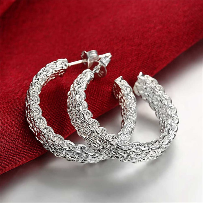 Sterling Silver 25mm Mesh Hoop Earrings