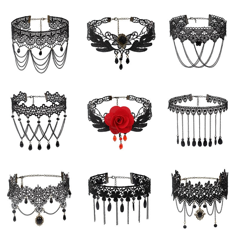 'The Dark Queen' Victorian Black Lace Vintage Choker Collection