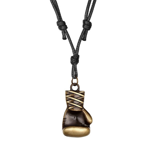 Boxing Glove Pendant Adjustable Leather Necklace