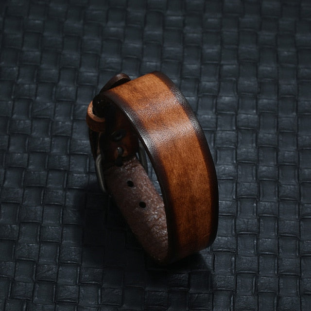Men's Genuine Leather Distressed Belt Style Bracelet