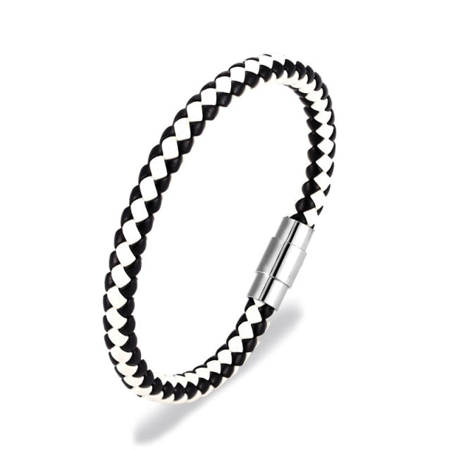 Men's Leather Black Braided Rope Chain Bracelet