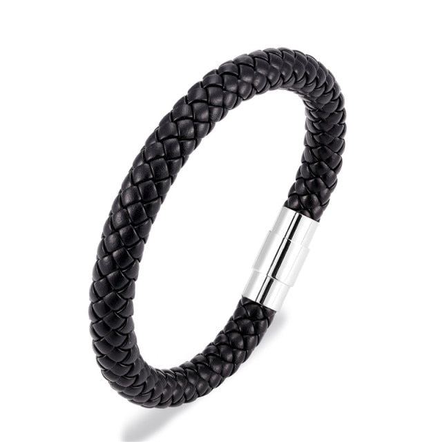 Men's Leather Black Braided Rope Chain Bracelet