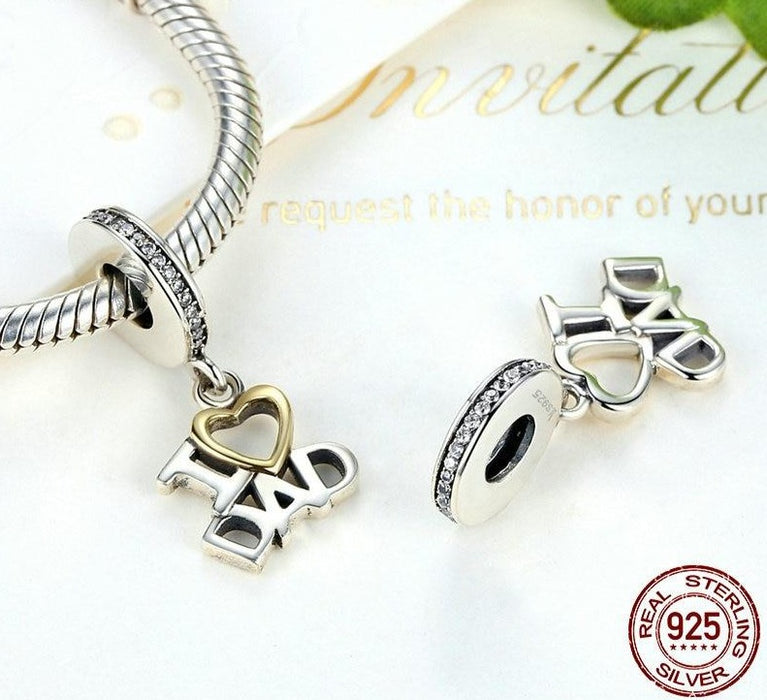 925 Sterling Silver 'I Love Dad' Dangling Charm