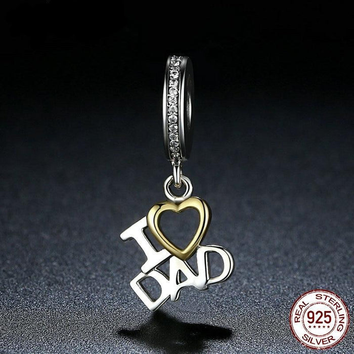 925 Sterling Silver 'I Love Dad' Dangling Charm
