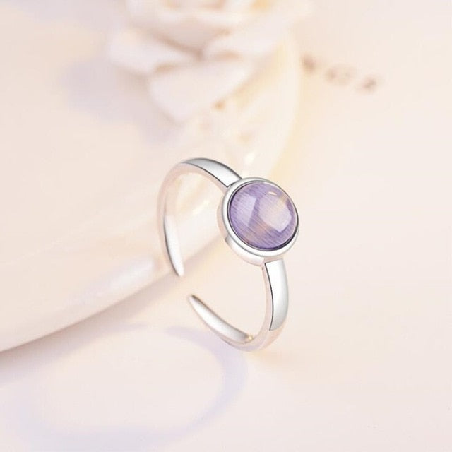 Simple Silver Cloudy Opal Adjustable Ladies Ring