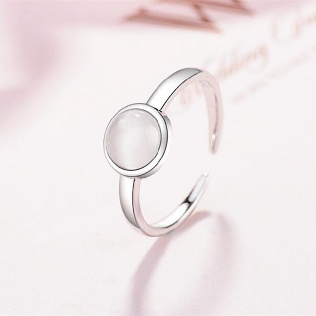 Simple Silver Cloudy Opal Adjustable Ladies Ring