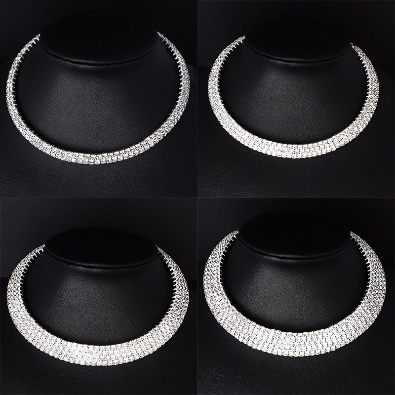 Silver Crystal Choker Necklace Collection