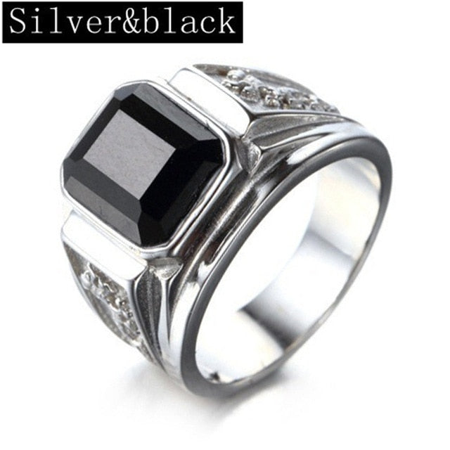 Men's Red Ruby Square Stainless Steel Ring