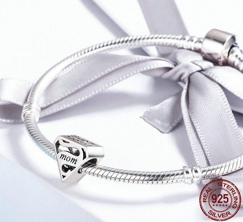 Sterling Silver Super Mom Charm for Charm Bracelet