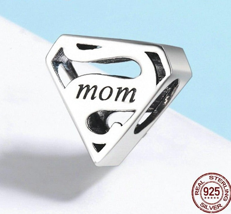 Sterling Silver Super Mom Charm for Charm Bracelet