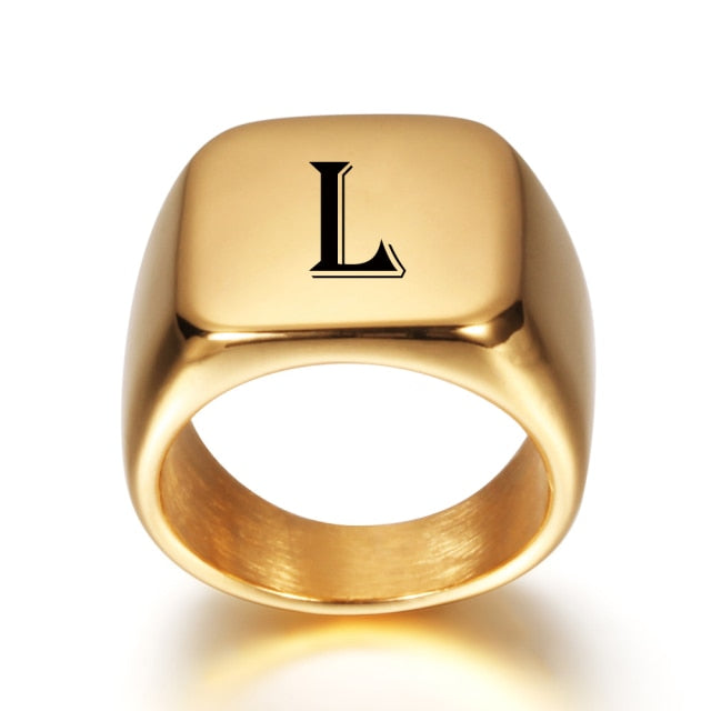 Personalised Initial A to Z Alphabet Stainless Steel Signet Ring