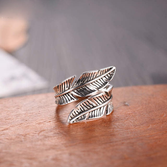 Silver Feather Adjustable Ladies Ring