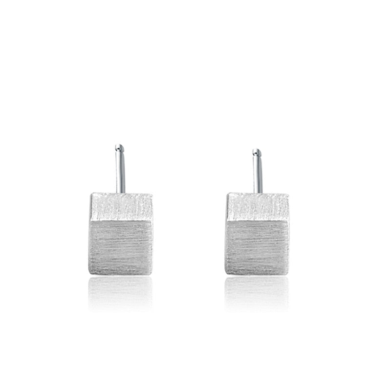 Women’s Sterling Silver Brushed Square Stud Earrings