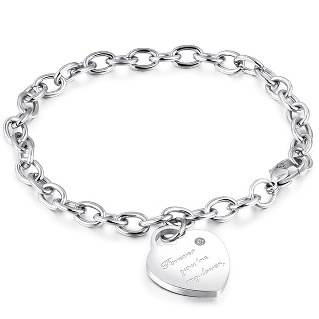 Stainless Steel Engraved Love Heart Bracelet