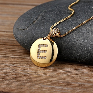 Gold Crystal Initial Letter Necklace