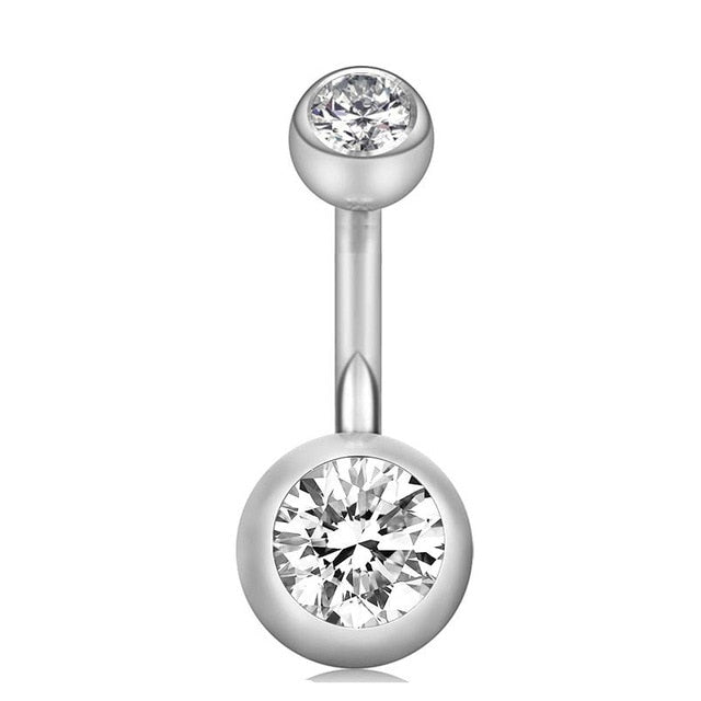 Surgical Steel Curved Crystal Barbell Belly Button Ring Collection