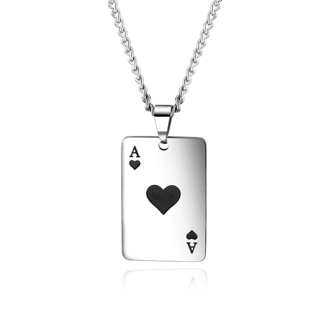 Ace of Hearts Poker Pendant Stainless Steel Necklace