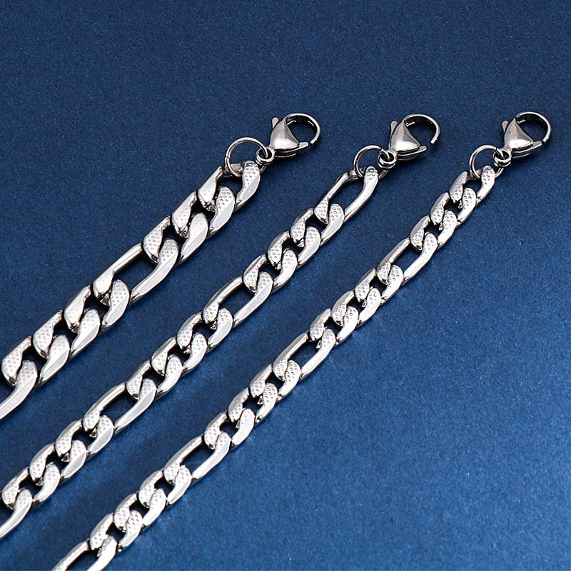 Stainless Steel Figaro Chain Bracelet 16cm - 24cm