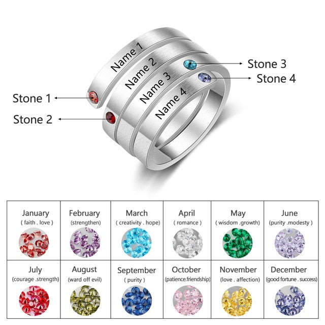 Custom Name & Birthstone Wrap Ring