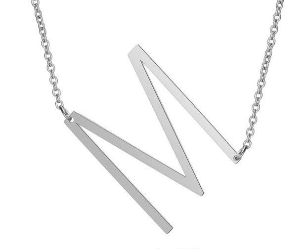 Stainless Steel Large Initial A-Z Necklace