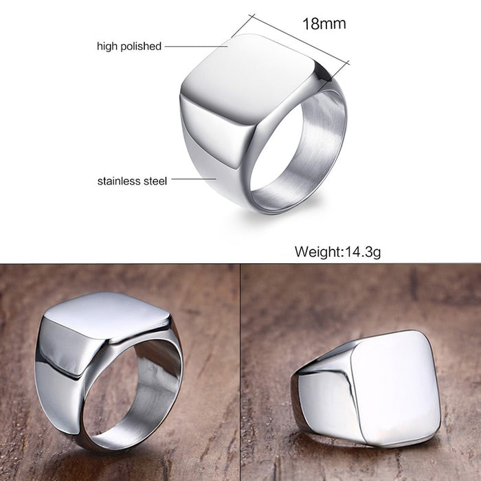 Silver Initial Signet Ring for Men 18mm