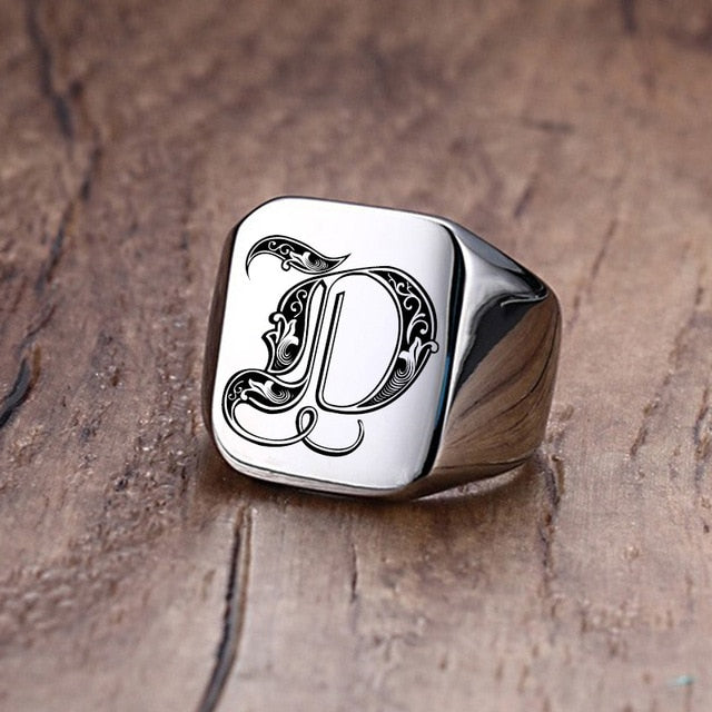 Silver Initial Signet Ring for Men 18mm