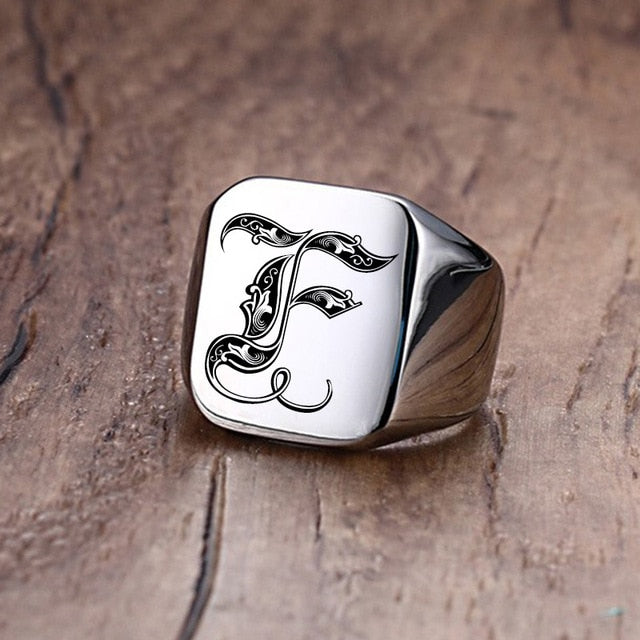 Silver Initial Signet Ring for Men 18mm