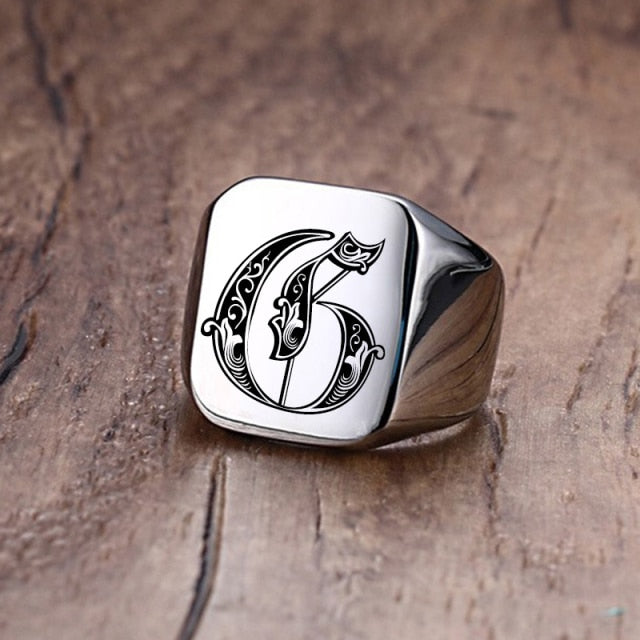 Silver Initial Signet Ring for Men 18mm