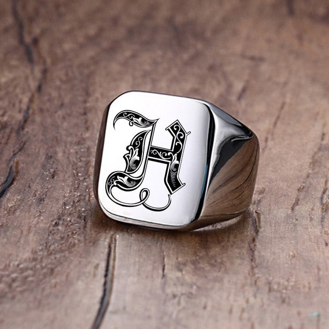 Silver Initial Signet Ring for Men 18mm