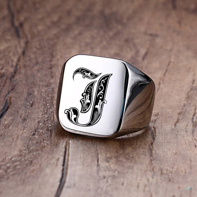 Silver Initial Signet Ring for Men 18mm