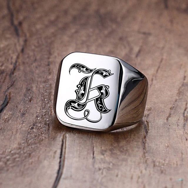 Silver Initial Signet Ring for Men 18mm