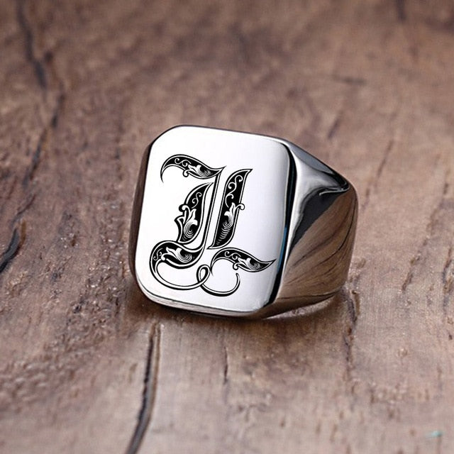 Silver Initial Signet Ring for Men 18mm