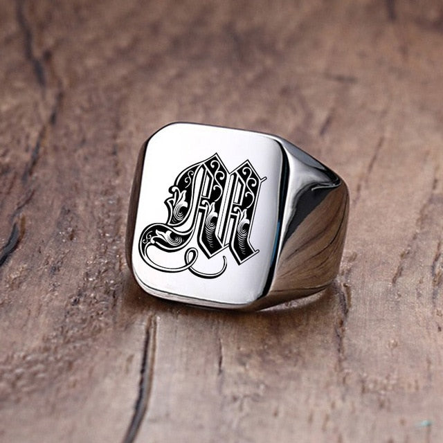 Silver Initial Signet Ring for Men 18mm