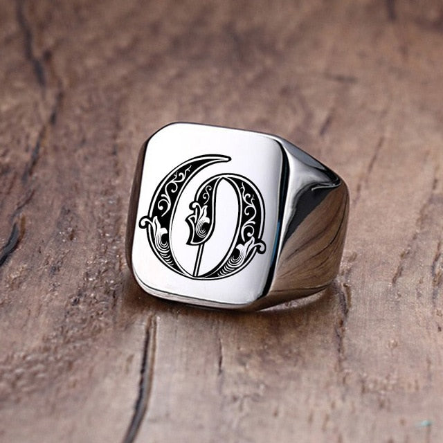 Silver Initial Signet Ring for Men 18mm