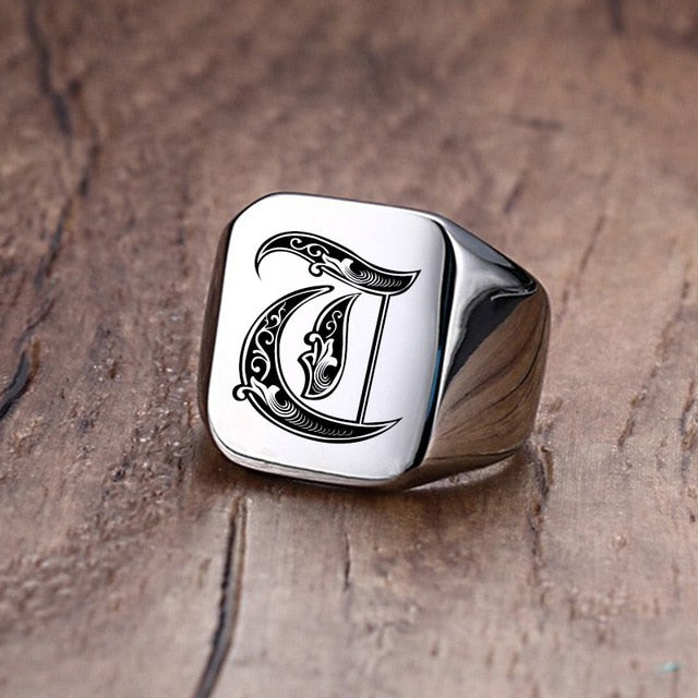 Silver Initial Signet Ring for Men 18mm