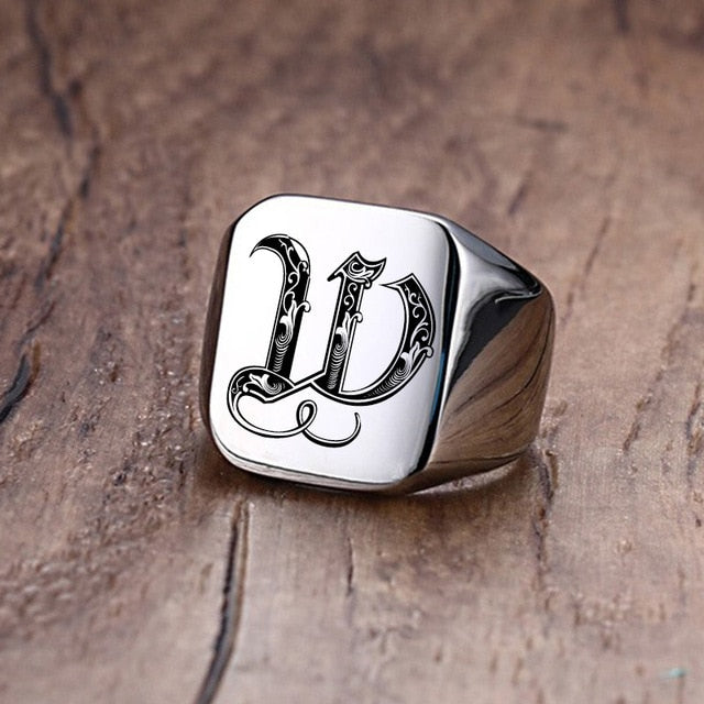 Silver Initial Signet Ring for Men 18mm