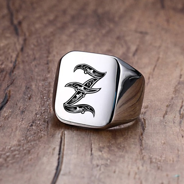 Silver Initial Signet Ring for Men 18mm