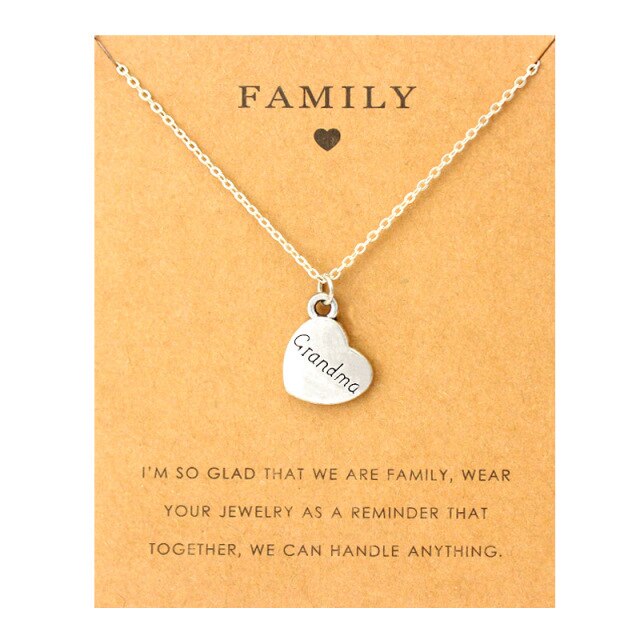 Family Silver Heart Pendant Necklace