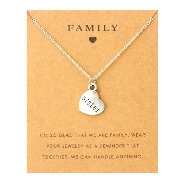 Family Silver Heart Pendant Necklace