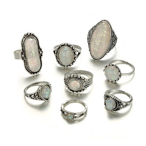 Antique Silver Opal Ring Set