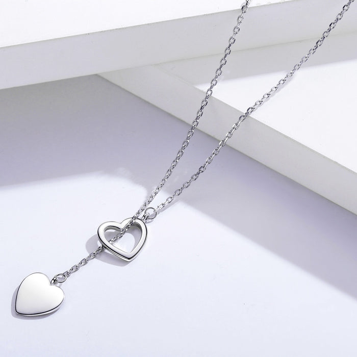 Sterling Silver Double Heart Pendant Necklace