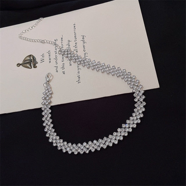 Double Row Crystal Choker Necklace